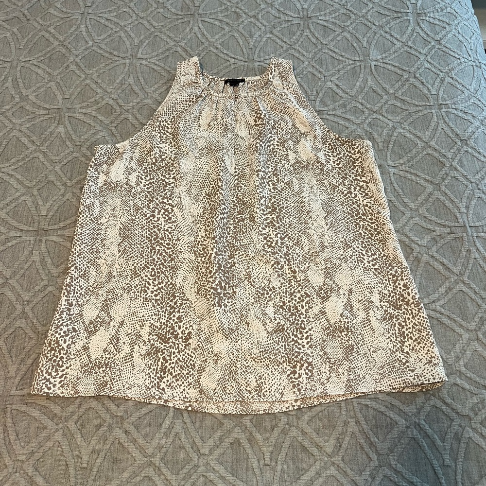 Ann Taylor tank blouse tan/cream snake print with keyhole opening M